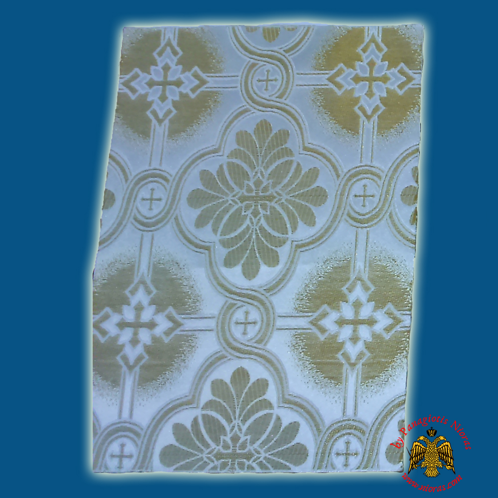 Orthodox Clerics Vestment Fabric With Flowered Shaped Cross White With Gold Details No.6626